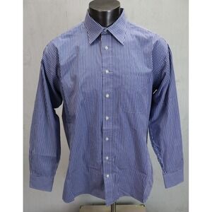 Mens Gitman Bros. Gold Button Up Shirt Blue White Size 17.5 x 34 Made in USA